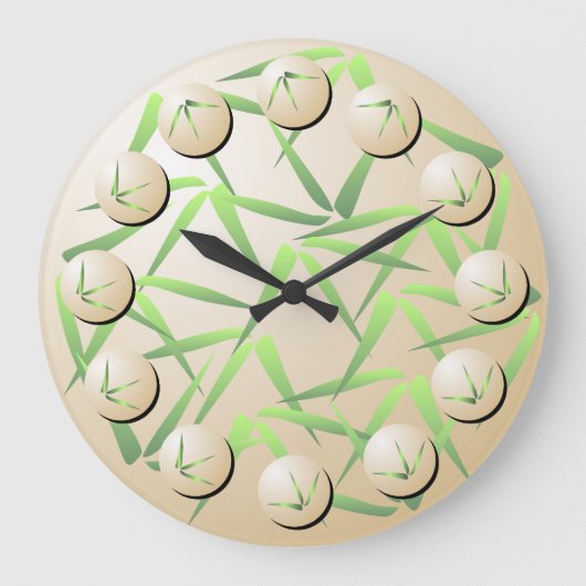 Horloge murale en feuilles de bambou vert et crème (Recto)