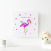 Horloge murale en Flamant rose rose avec nom de te (Maison)