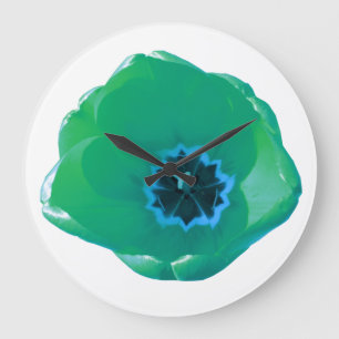 Horloge murale en forme de tulipe verte et bleue