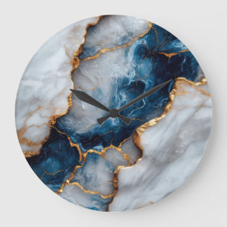 Horloge murale en marbre bleu et or de luxe