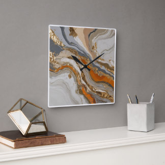 Horloge murale en marbre gris et orange