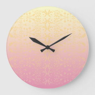 Horloge murale en pastel de damassé de pêche rose