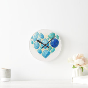Horloge murale en pierre précieuse de cœur bleu –