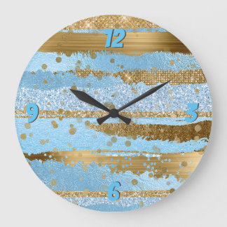 Horloge murale en verre bleu et or