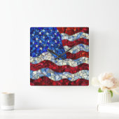 Horloge murale en verre tendu du Drapeau américain (Maison)