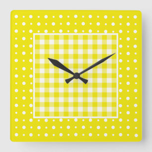 Horloge murale, En vichy jaune et Pois