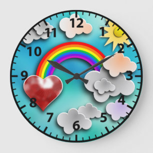 Horloge murale enfant ciel arc-en-ciel ensoleillé
