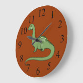 Horloge murale enfant dinosaure vert à long cou (Angle)