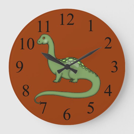 Horloge murale enfant dinosaure vert à long cou (Recto)