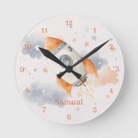 Horloge murale enfant fusée spatiale amusante (Recto)