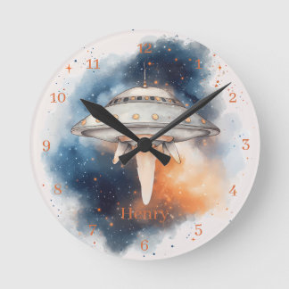 Horloge murale enfant vaisseau spatial ludique