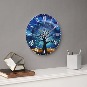 Horloge murale étoilée nuit magique arbre de vie u