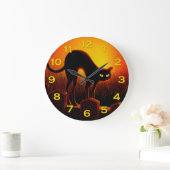 Horloge murale Evil Halloween Chat Noir Feu Eyes (Maison)