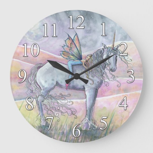 Horloge murale fantaisie licorne et fée (Recto)