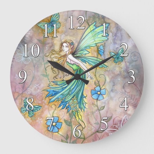 Horloge murale Fée de la Fleur Verte et Papillons (Recto)