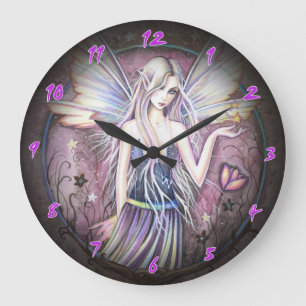 Horloge murale fée fleur rose violet