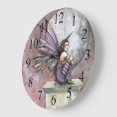 Horloge murale fée violette et rose et lune (Angle)