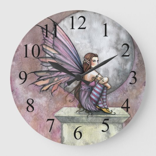 Horloge murale fée violette et rose et lune (Recto)