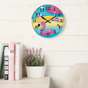 Horloge murale flamant de plage