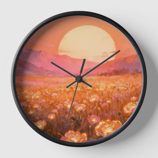 Horloge murale Fleur de coucher de soleil doré (Recto)