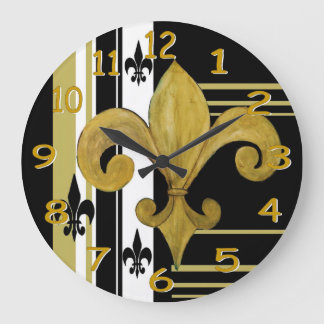 Horloge murale Fleur de lis noir et or