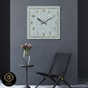 Horloge Murale Fleurie Vert Sage Élégante - Cadeau
