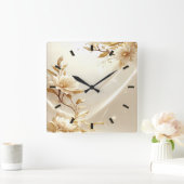 Horloge murale Fleurs Blanches et Dorées (Maison)