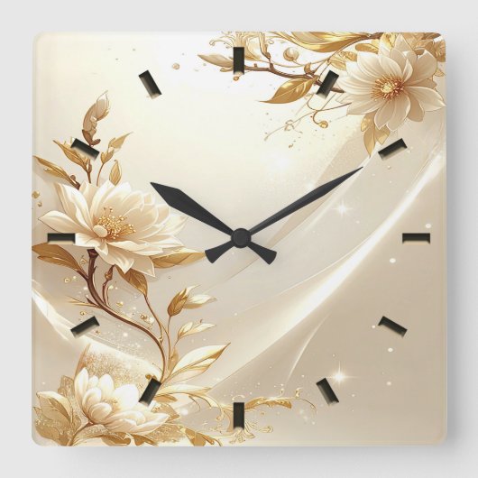 Horloge murale Fleurs Blanches et Dorées (Recto)