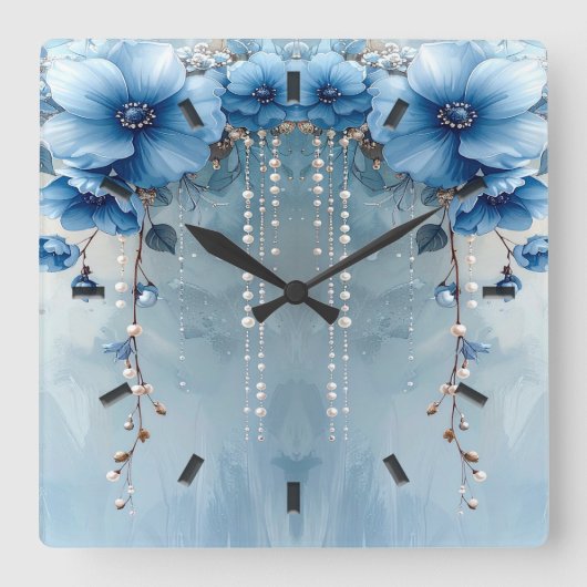 Horloge murale Fleurs bleues et perles (Recto)