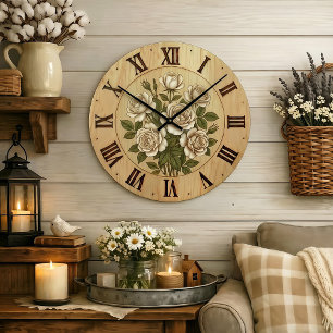 Horloge murale Fleurs de jardin blanc