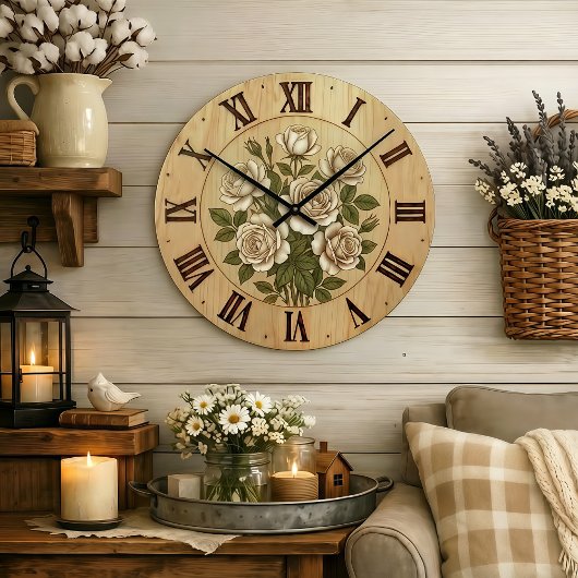 Horloge murale Fleurs de jardin blanc