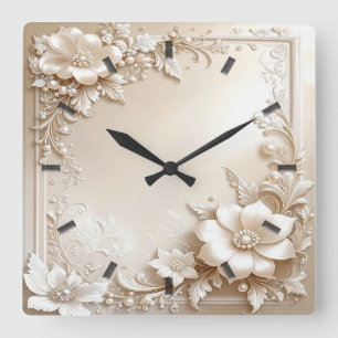 Horloge murale fleurs d'ivoire