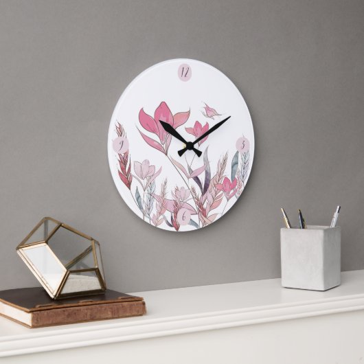 Horloge murale florale aquarelle – Grande horloge  (Bureau)