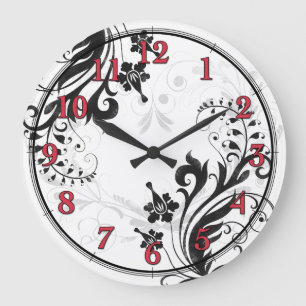 Horloge murale florale asiatique noire, blanche,