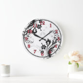 Horloge murale florale asiatique noire, blanche, (Maison)