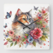 Horloge murale florale chat calico (Recto)