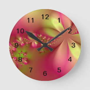 Horloge murale florale de fractale de rose et de