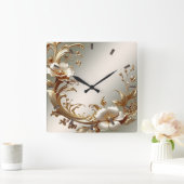 Horloge murale florale dorée (Maison)