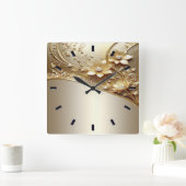 Horloge murale florale dorée ornée moderne (Maison)