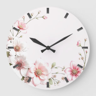 Horloge murale florale élégante rose et blanche