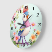 Horloge murale florale oiseau bleu rose mignon (Angle)