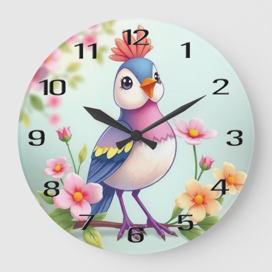 Horloge murale florale oiseau bleu rose mignon (Recto)