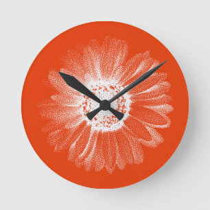 Horloge murale florale orange vif