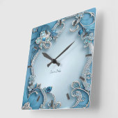 Horloge murale florale ornée bleue (Angle)
