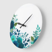 Horloge murale florale sarcelle aquarelle - Botani (Angle)