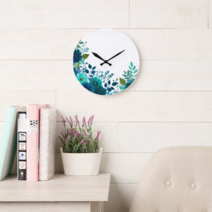 Horloge murale florale sarcelle aquarelle - Botani
