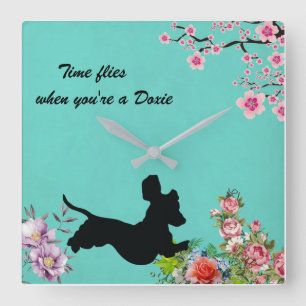 Horloge murale florale Turquoise Dachshund