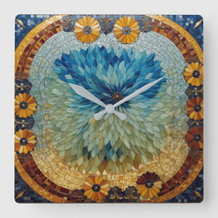 Horloge murale florale verte bleue en mosaïque