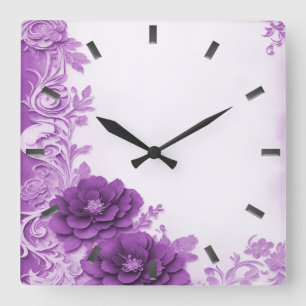 Horloge murale florissante des fleurs violettes