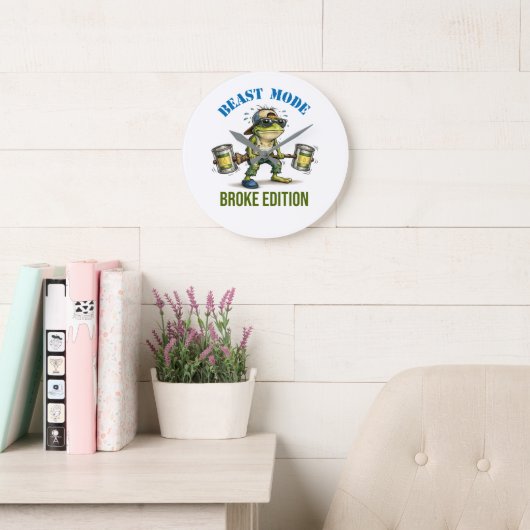Horloge murale Funny Frog Beast Mode Broke Edition (Salle de lecture)